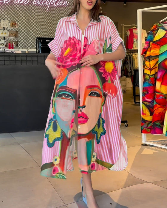 Vertikal stripete jakkeslagsbluse med karaktertrykk