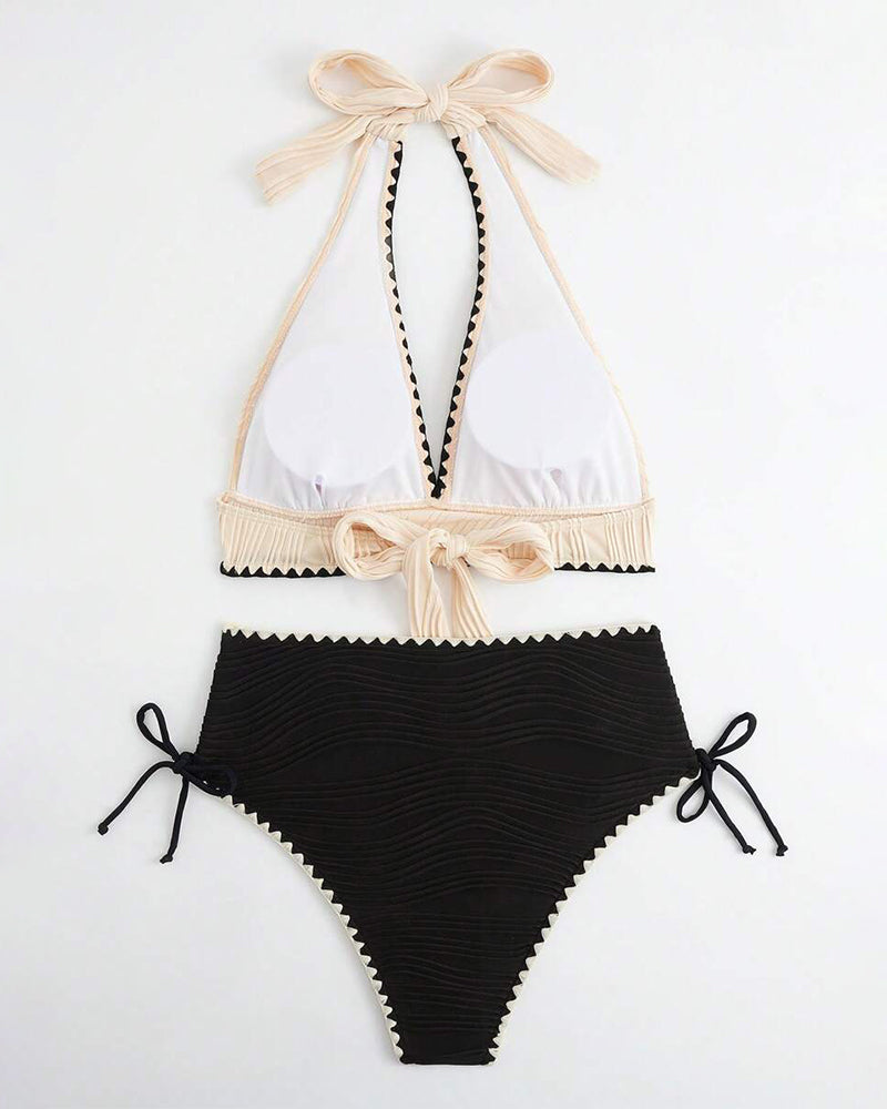 Bikini To-dels Set Med Halterhals og Kontrastfarge Design