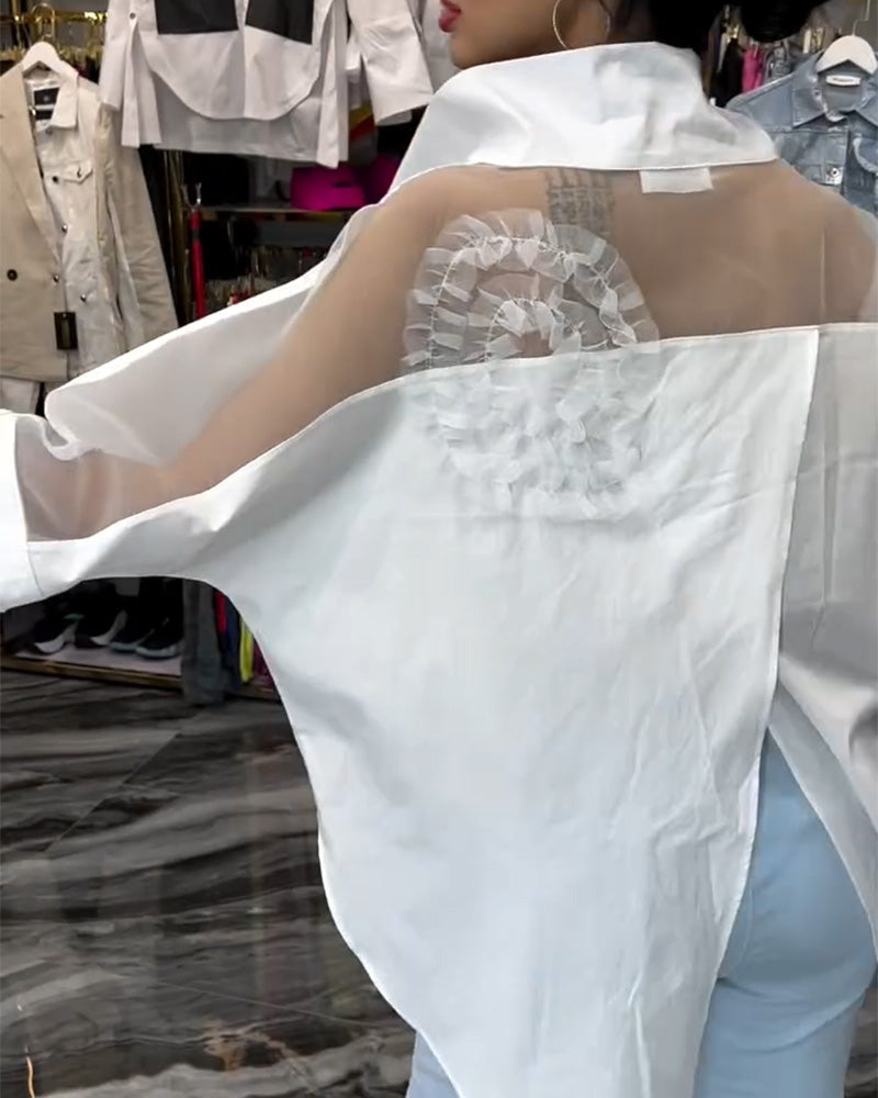 Lapel-blonde med lappeteppe blomsterbluse