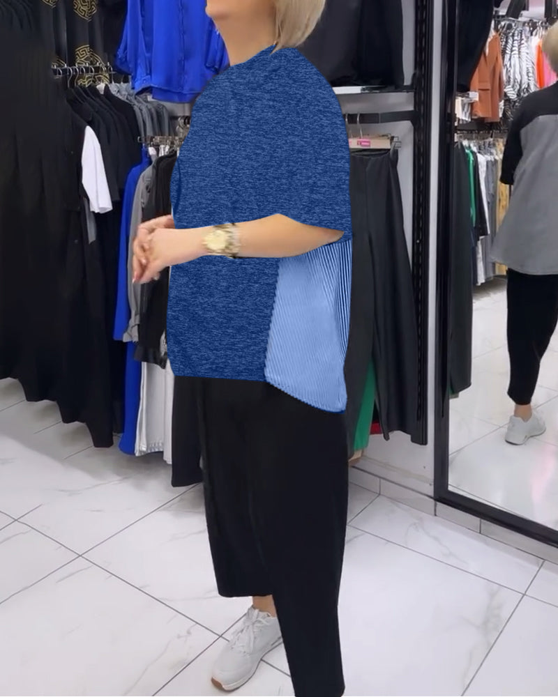 Uformell bluse med lappeteppe av nålestriper