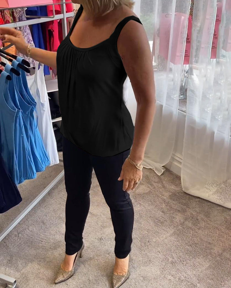 Plissert solid tilfeldig ermeløs topp