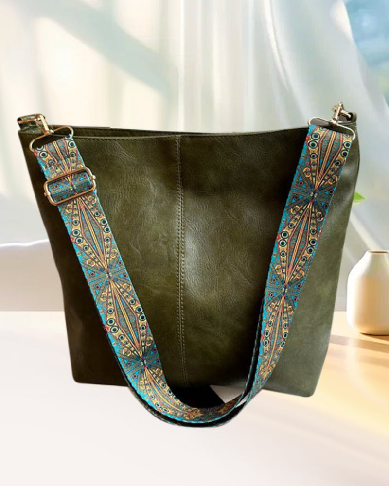 Vintage skulderreim bøtteveske med stor kapasitet