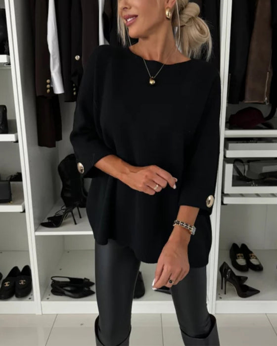 Mote ensfarget genser med rund hals