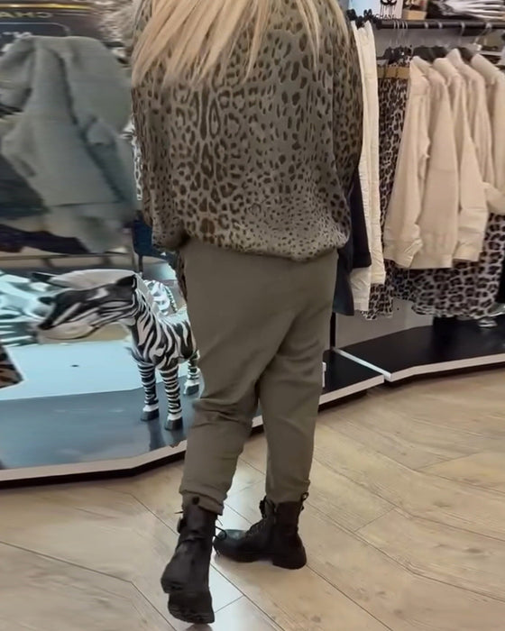 Ensfarget fritidsbukse med snøring