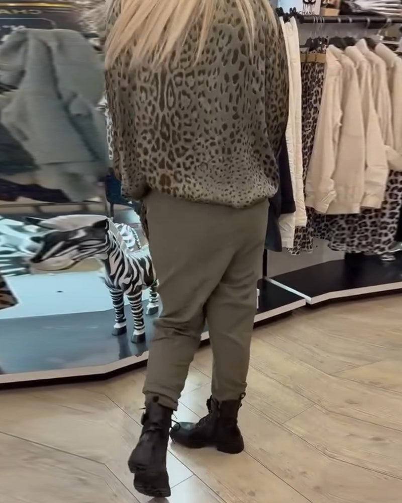 Ensfarget fritidsbukse med snøring