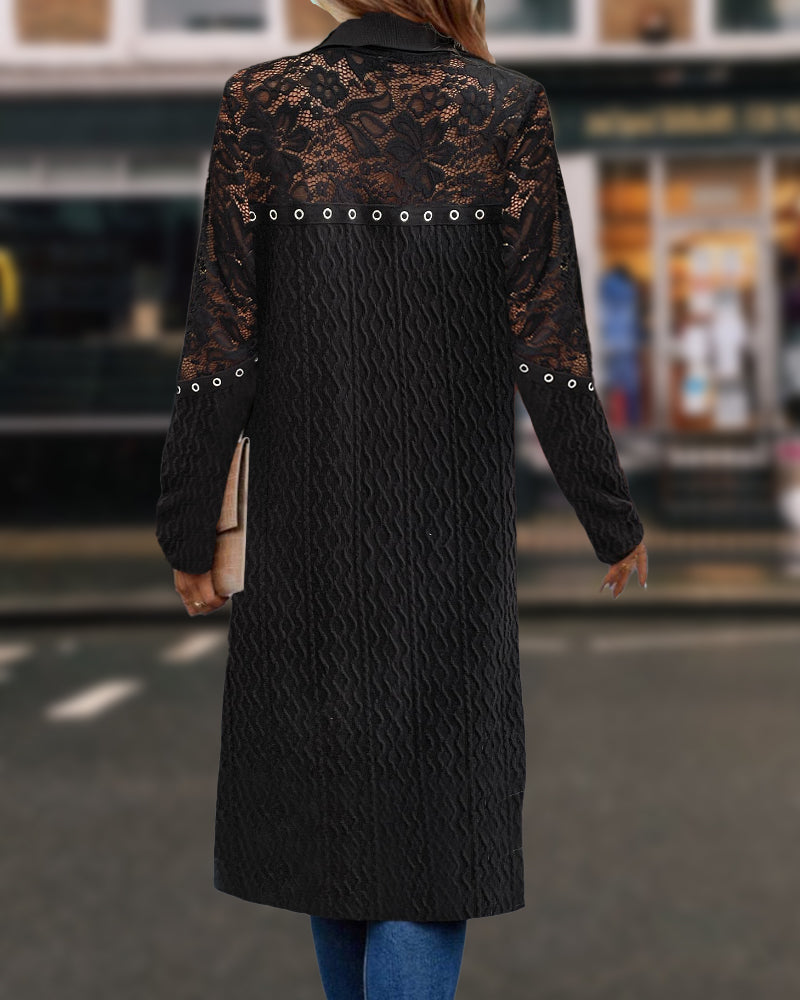 Elegant hul ensfarget frakk i blonder