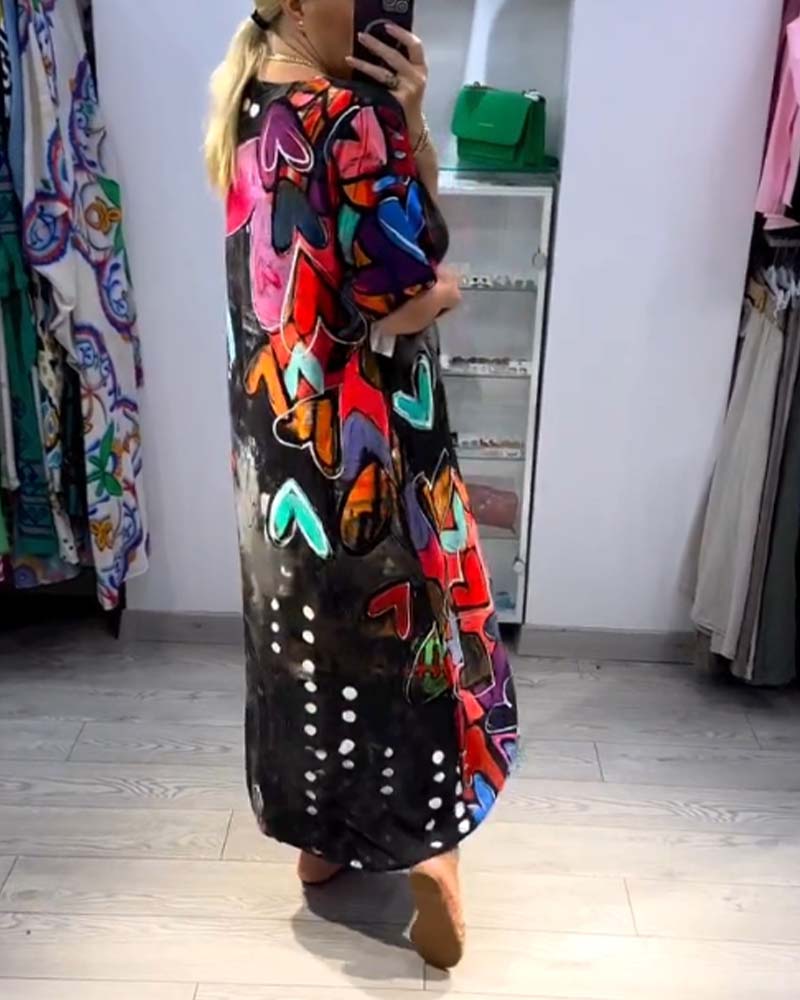 Love casual kjole med V-hals trykt