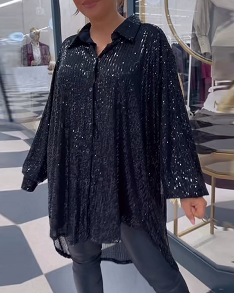 Casual skjorte med paljetter i jakkeslag
