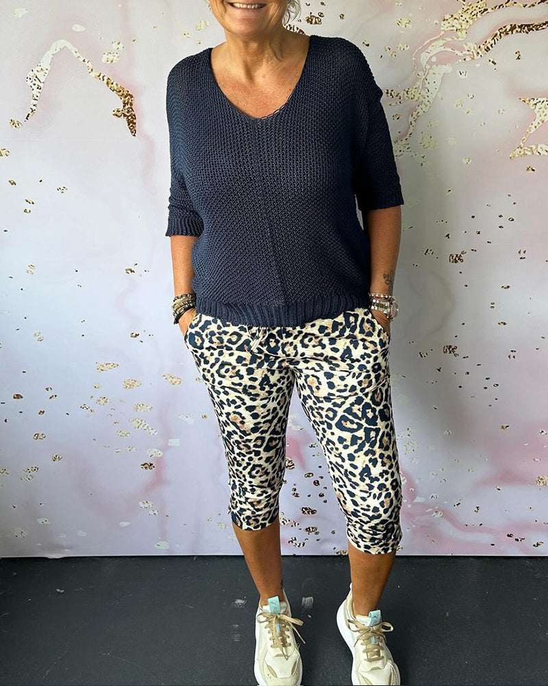 Leopardprint avskårne bukser med smal passform