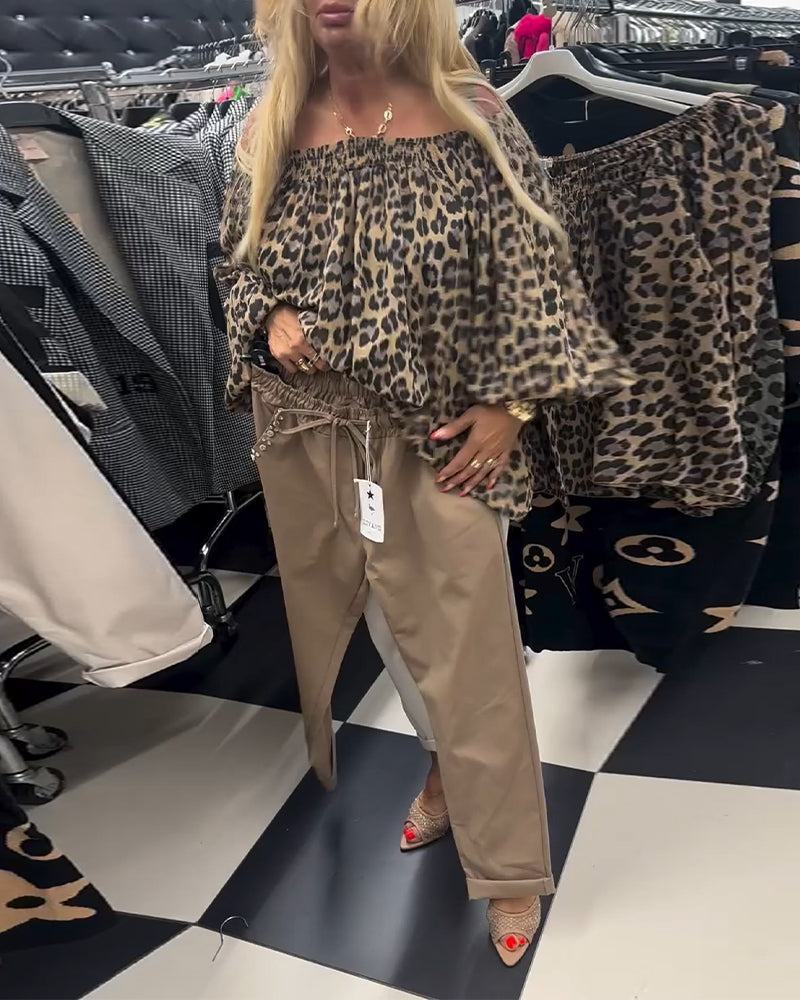 Ensfarget fritidsbukse med snøring