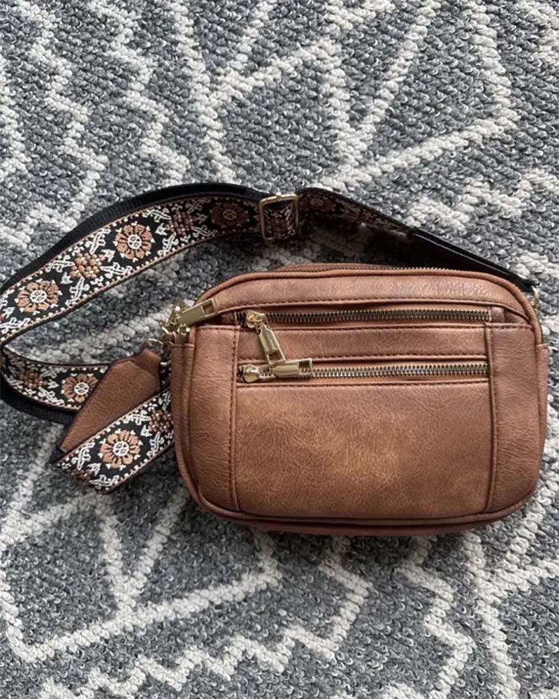 Multifunksjonell crossbody-veske med glidelås