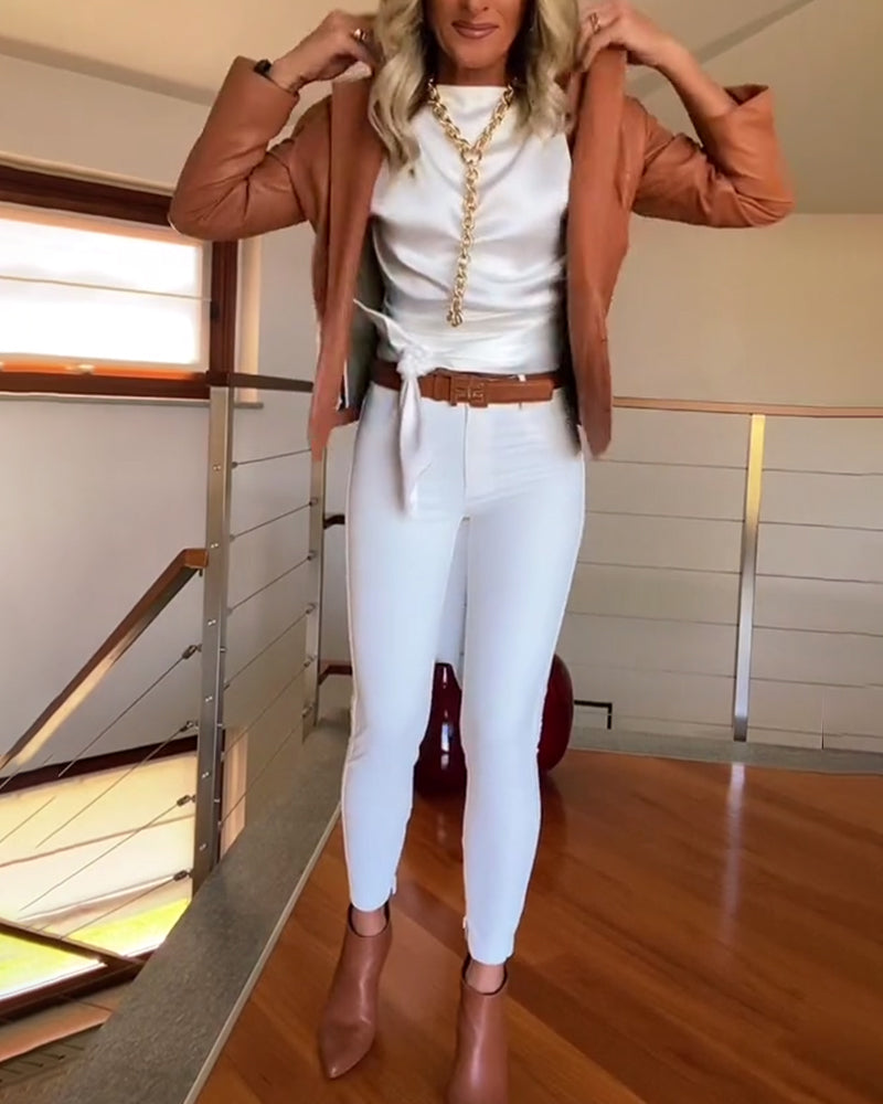 Ermeløs plissert, knytet solid topp