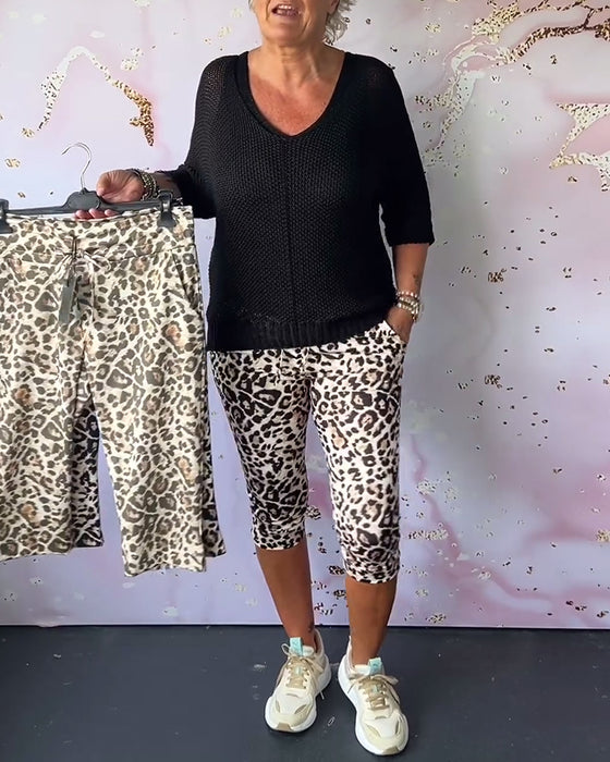 Leopardprint avskårne bukser med smal passform