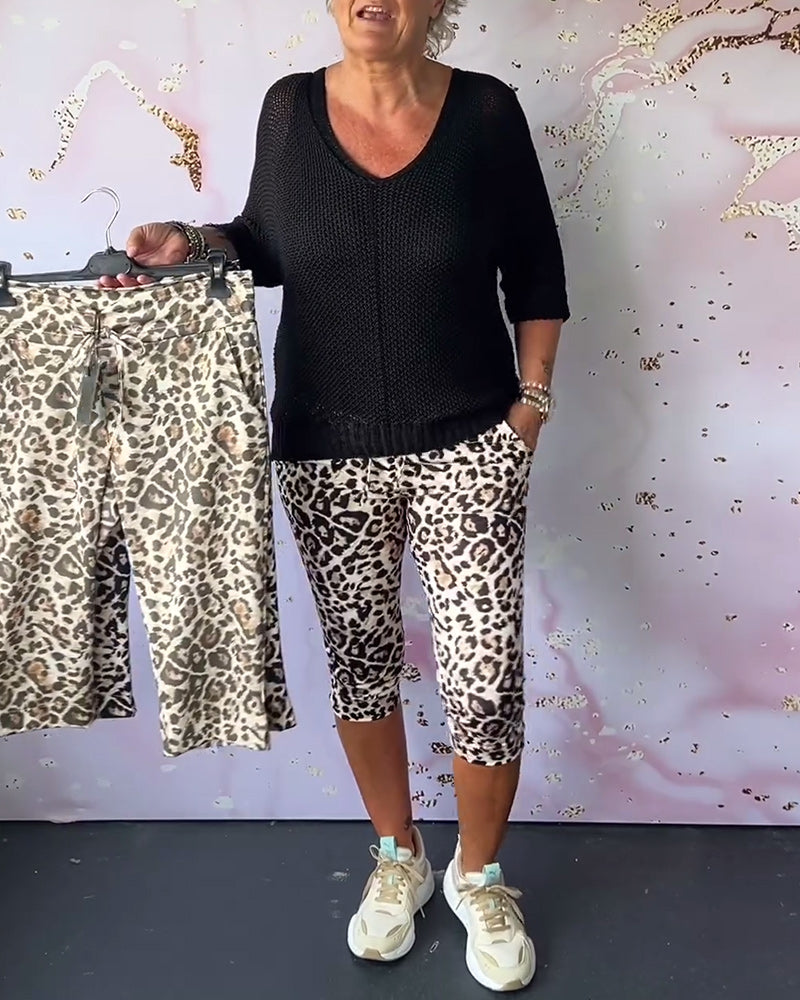 Leopardprint avskårne bukser med smal passform