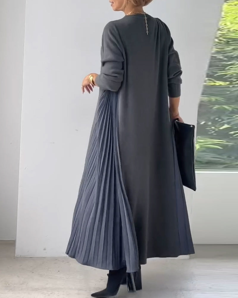 Elegant langermet plissert genserkjole