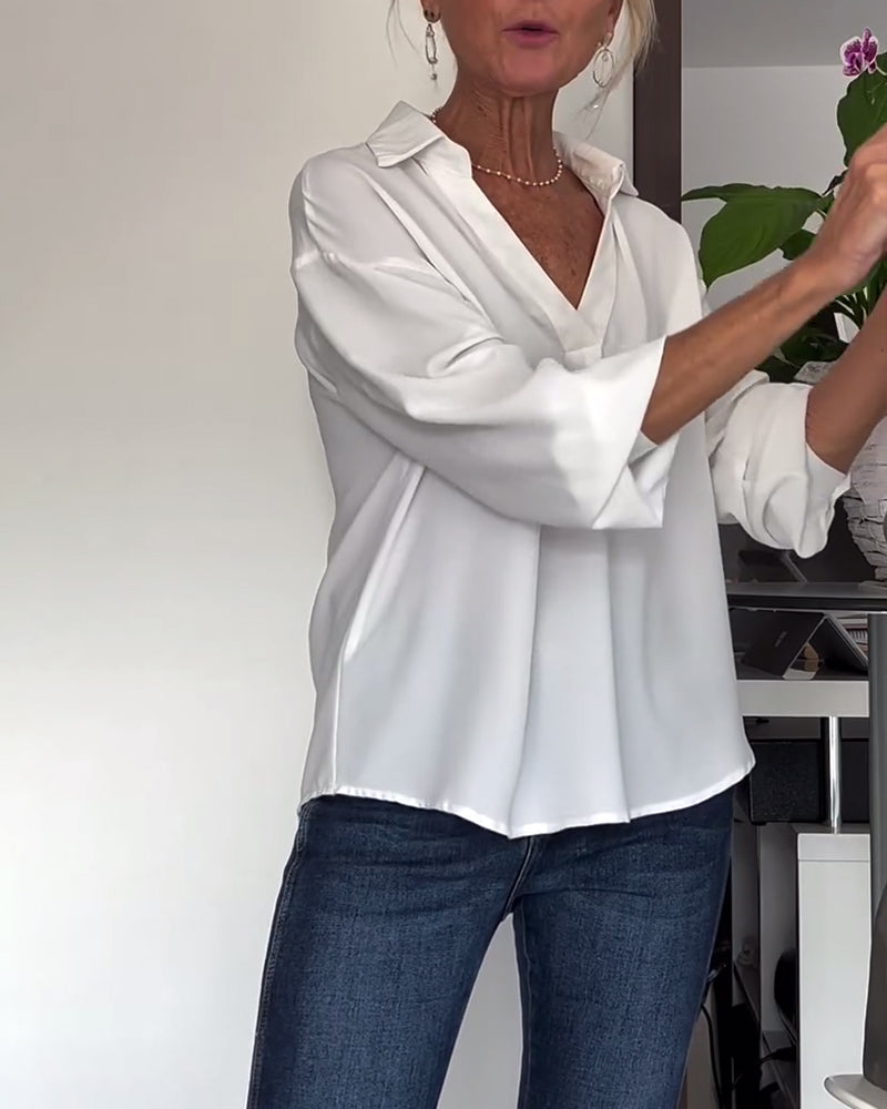 Enkel ensfarget jakkeslags topp med lange ermer