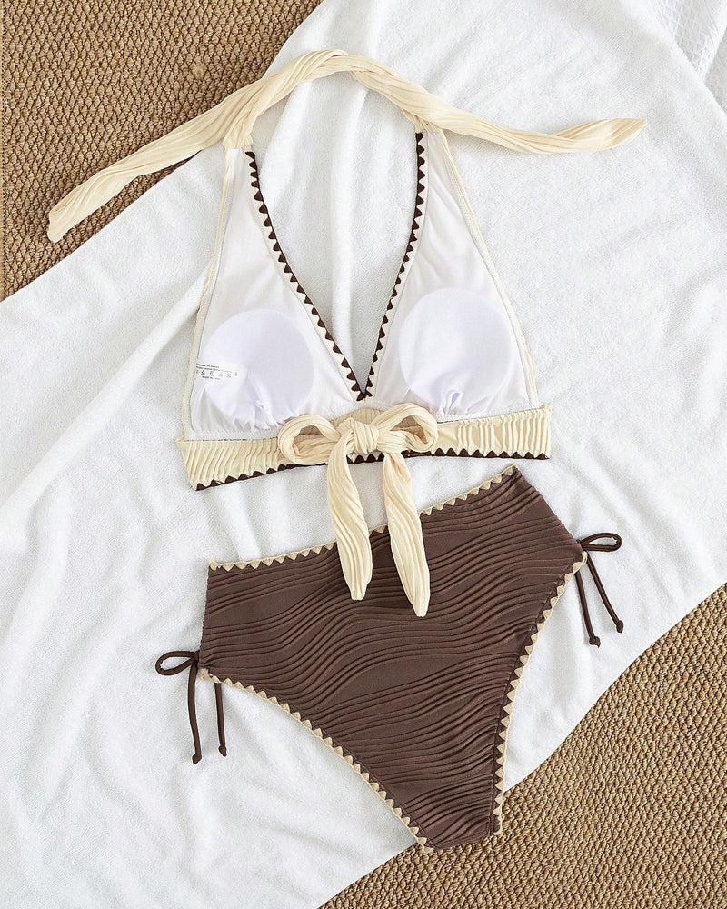 Bikini To-dels Set Med Halterhals og Kontrastfarge Design