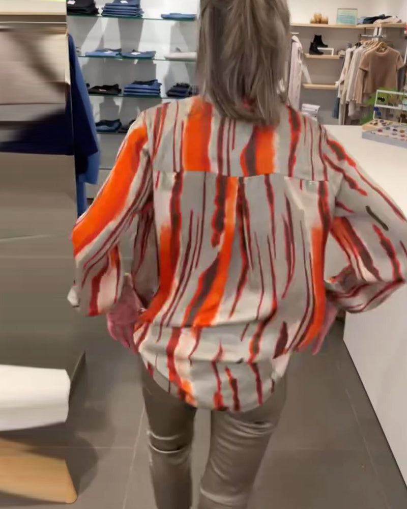 Langermet bluse med stripete print