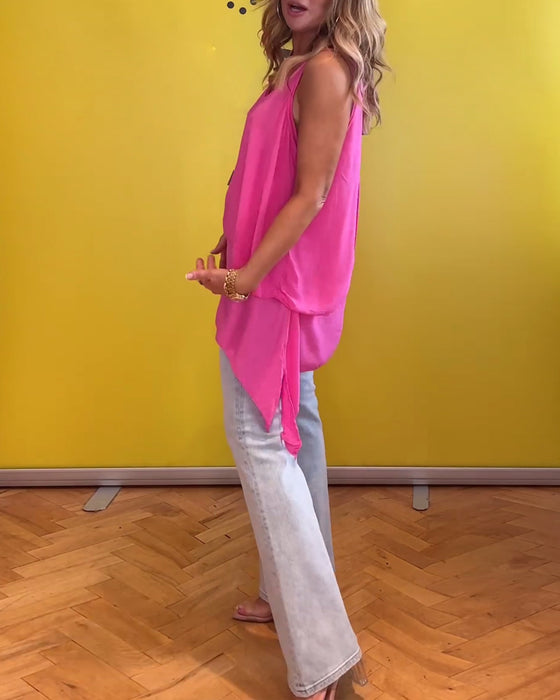 Ermeløs tolags ensfarget topp