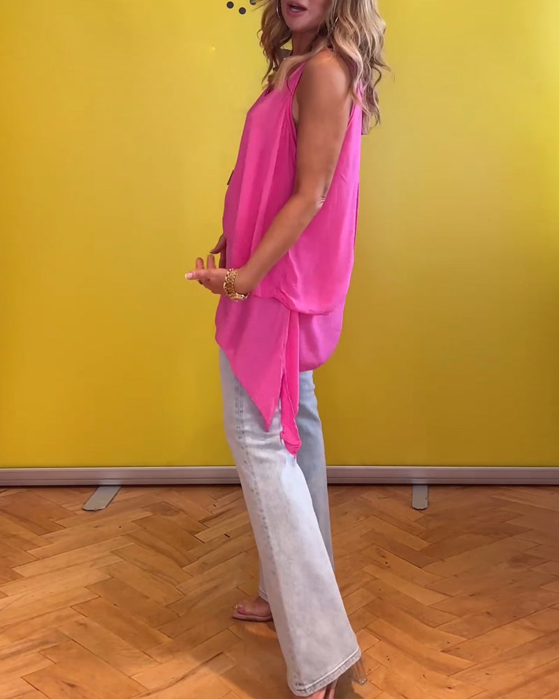 Ermeløs tolags ensfarget topp