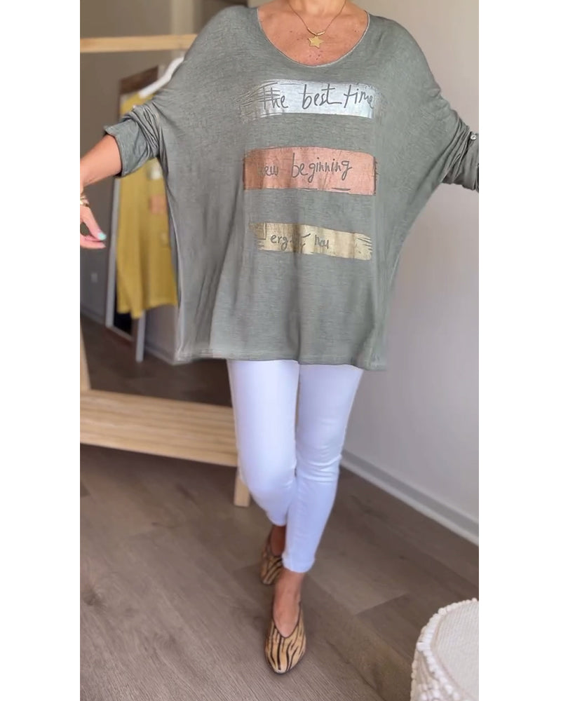 Langermet bokstavtopp med rund hals