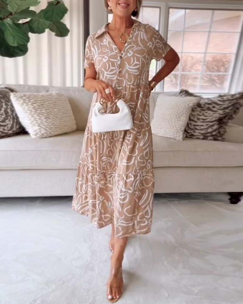 Skjørt Med Short-sleeved Pocket Dress Med Geometriske Prints Stil