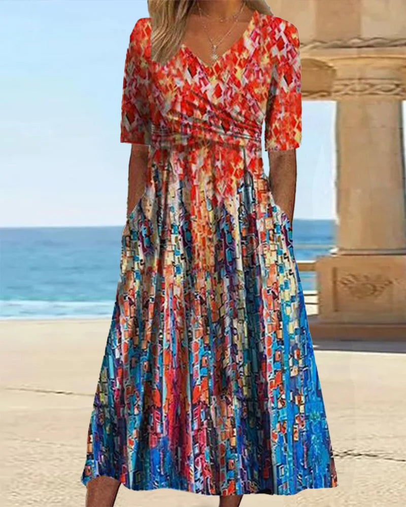 V-halset feriekjole med lommetrykk