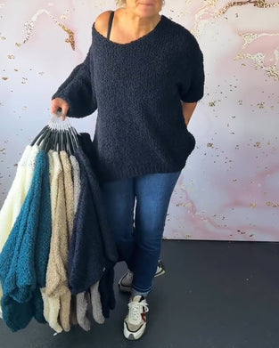 V-hals ensfarget casual genser