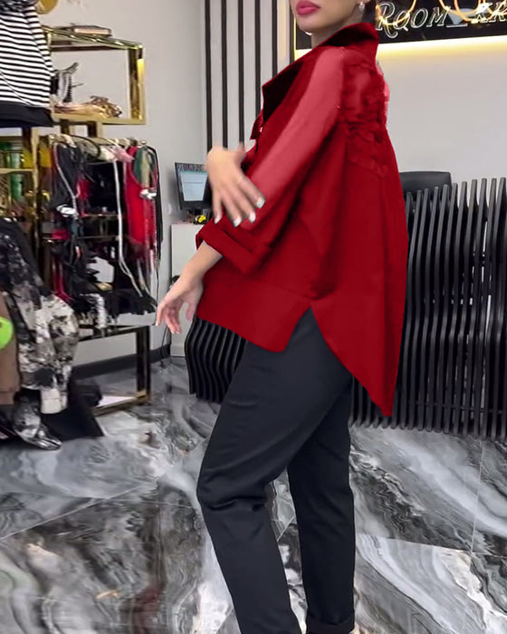 Lapel-blonde med lappeteppe blomsterbluse