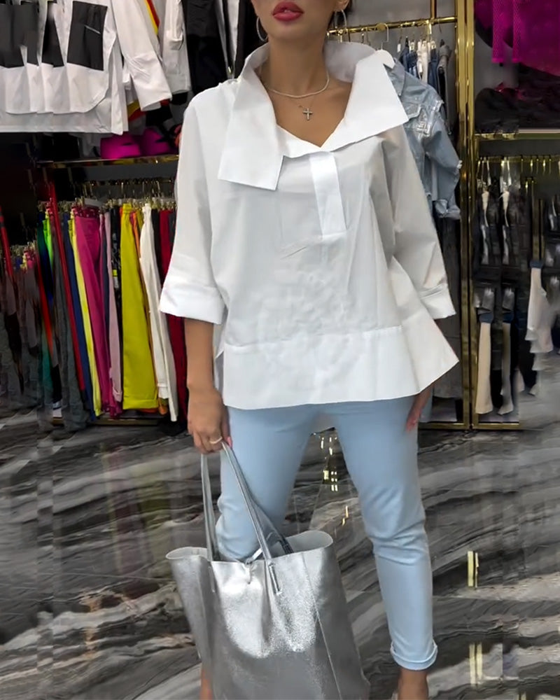 Lapel-blonde med lappeteppe blomsterbluse