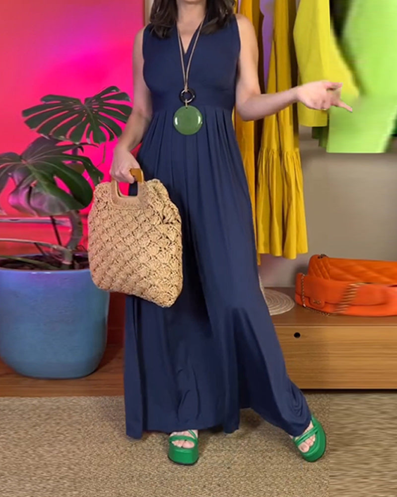 Elegant ermeløs slank lang kjole