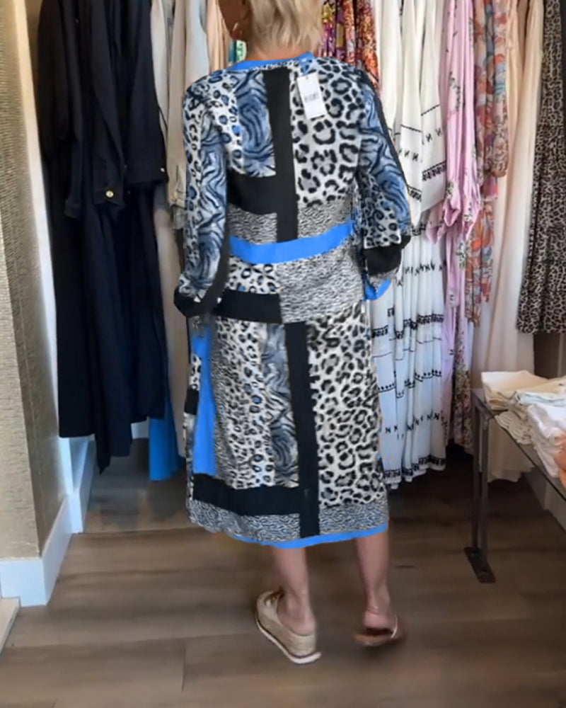 Leopard kjole med geometrisk trykk