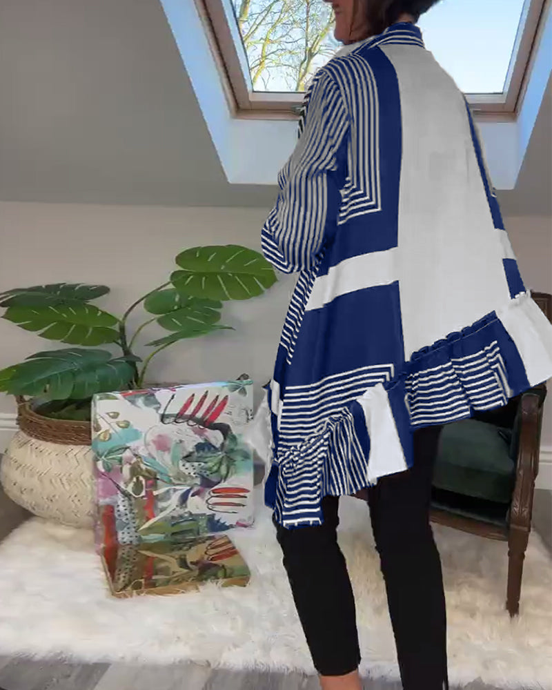 Uregelmessig patchworkskjorte med motetrykt knapp