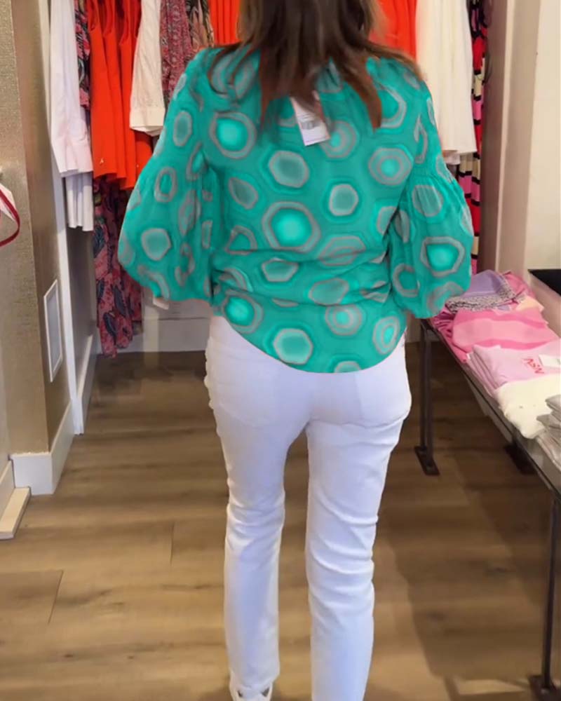 Langermet bluse med geometrisk trykk