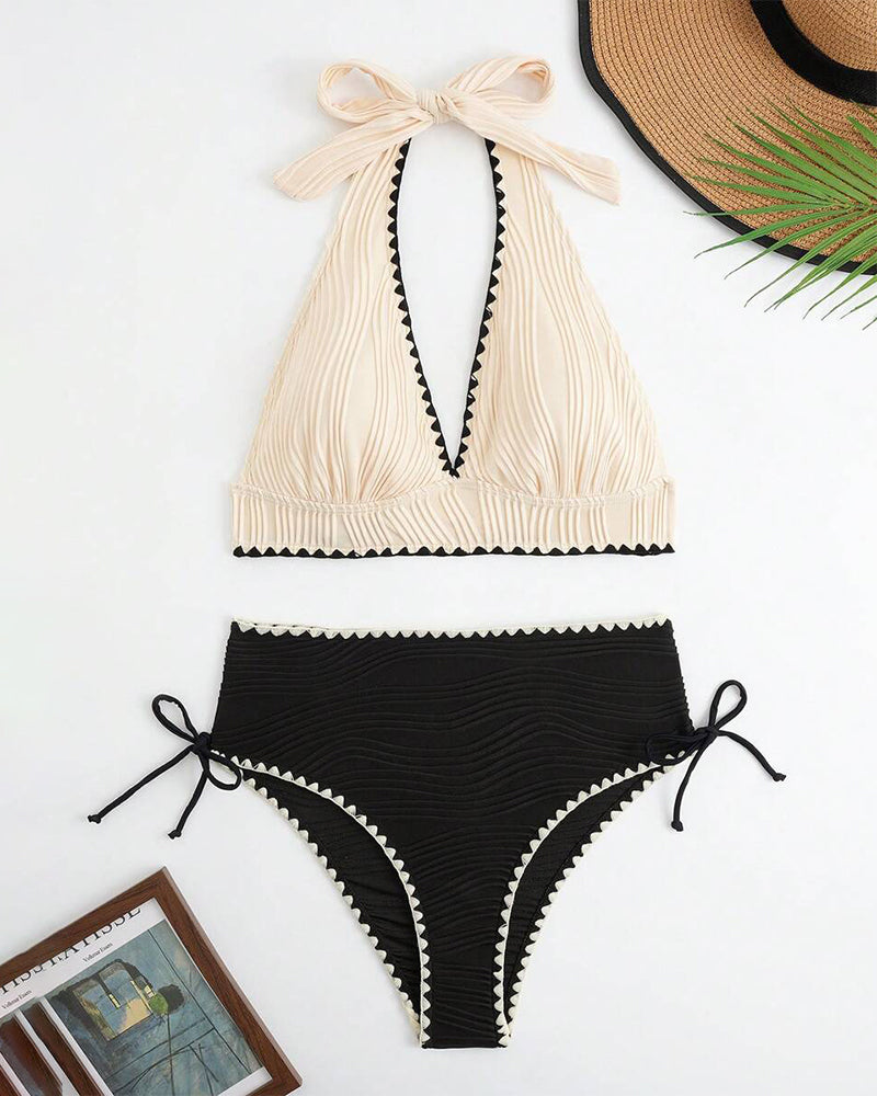 Bikini To-dels Set Med Halterhals og Kontrastfarge Design