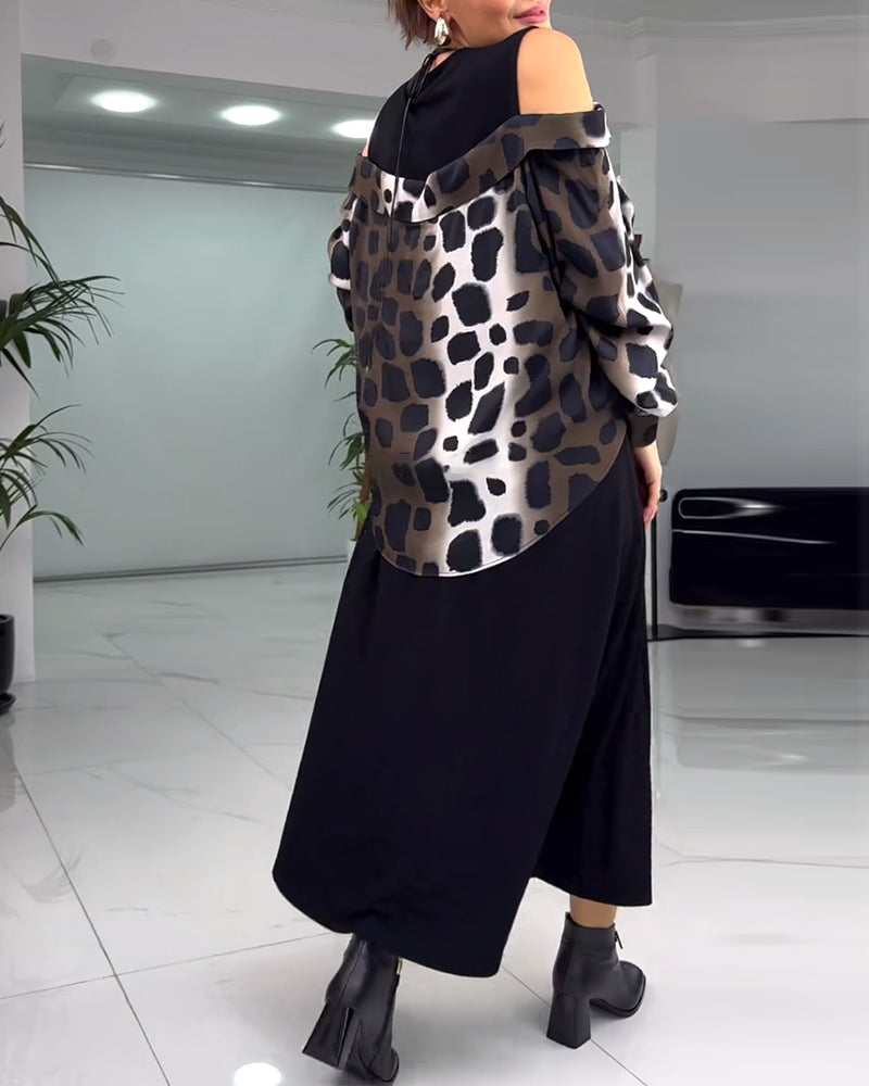 Uformell kjole med leopardmønster utenfor skulderen