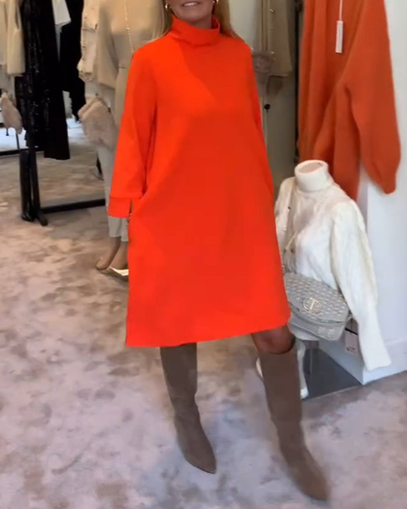 Ensfarget turtleneck casual kjole