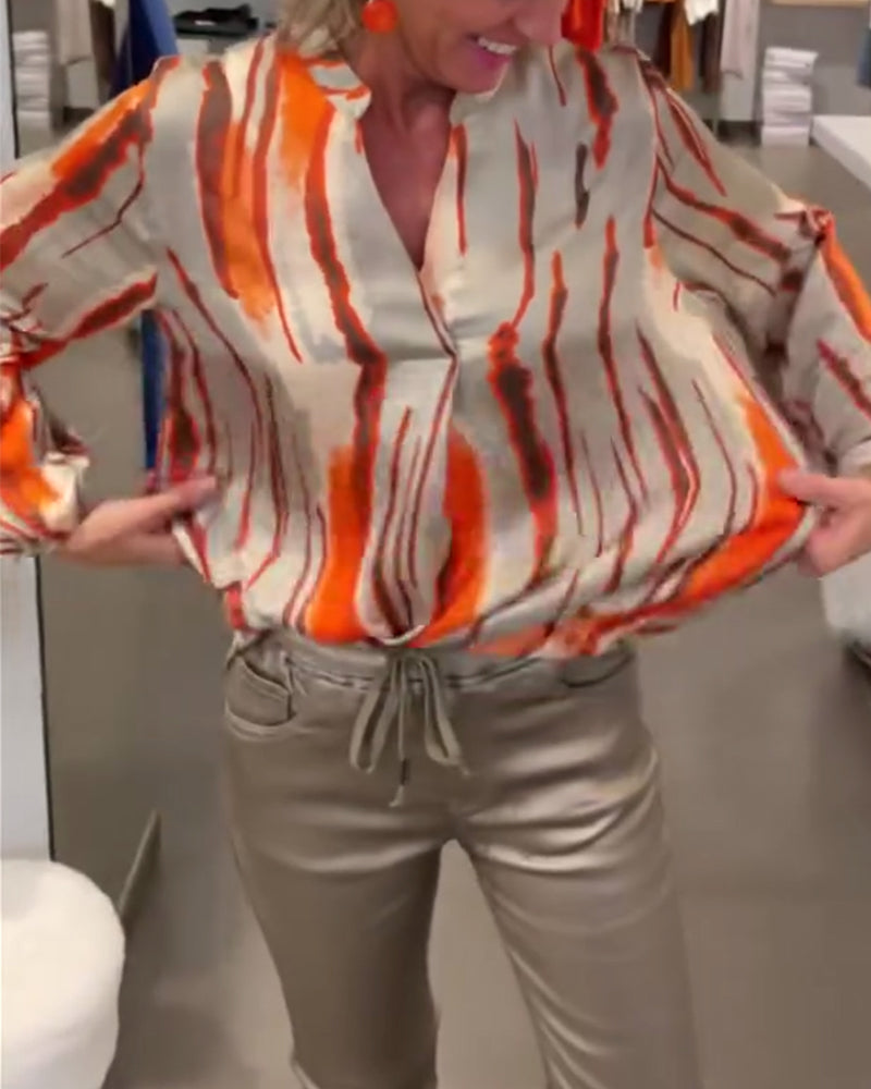 Langermet bluse med stripete print