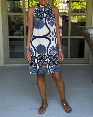 Kjole med halterhals i vintageprint