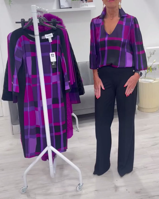Lapel V-hals stor rutete bluse