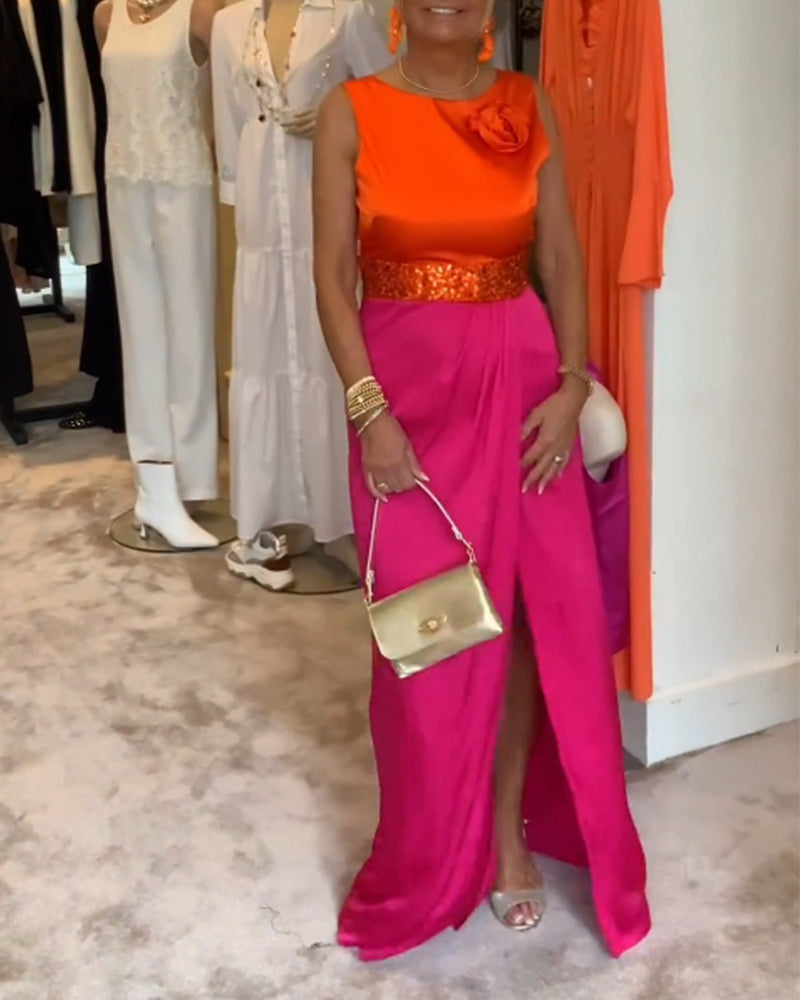 Uformell kjole uten erme med splitt