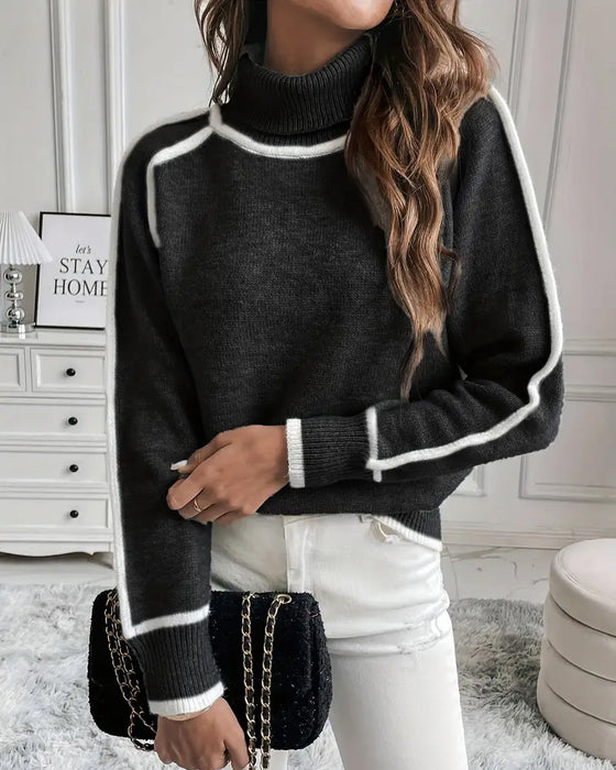 Turtleneck kontrastfarge enkel pullover genser