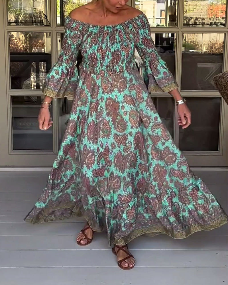 Uformell kjole med retrotrykk med én skulder