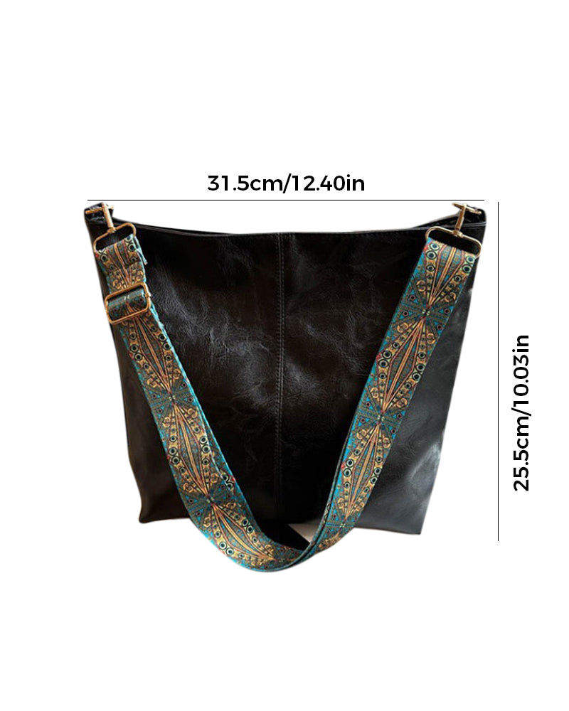 Vintage skulderreim bøtteveske med stor kapasitet