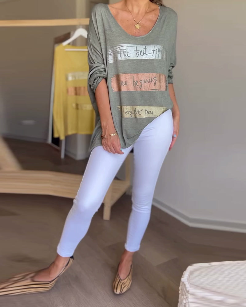 Langermet bokstavtopp med rund hals