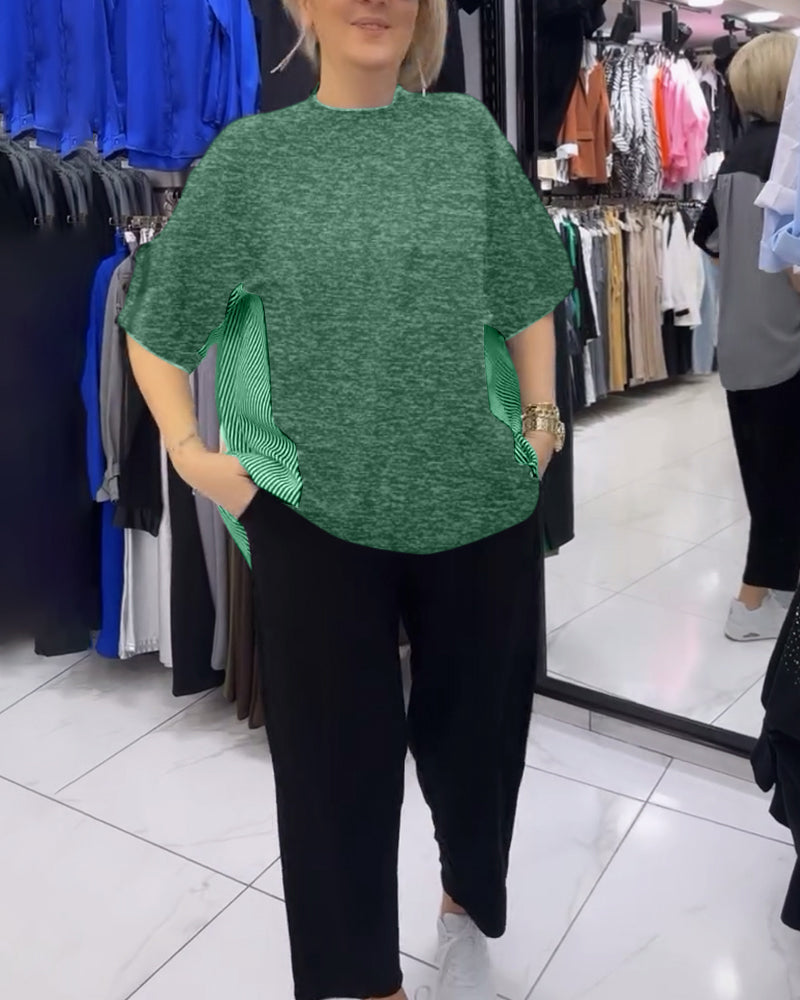 Uformell bluse med lappeteppe av nålestriper