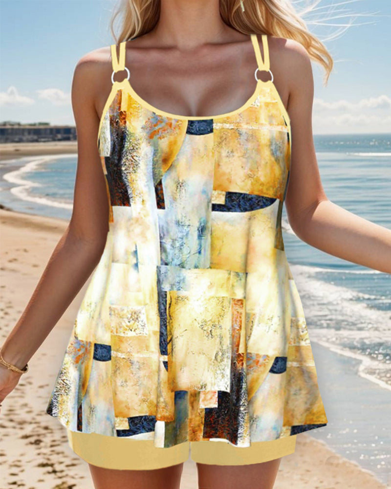 Tankini med stropper og trykk