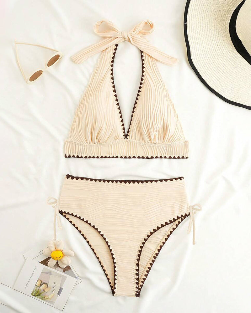 Bikini To-dels Set Med Halterhals og Kontrastfarge Design