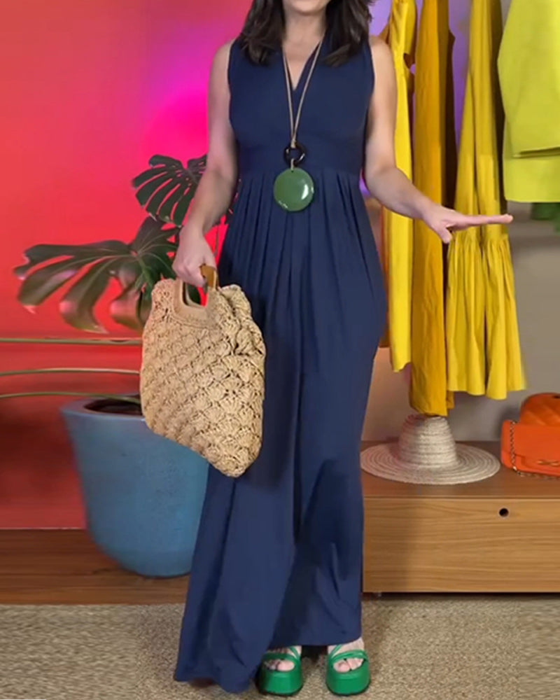 Elegant ermeløs slank lang kjole