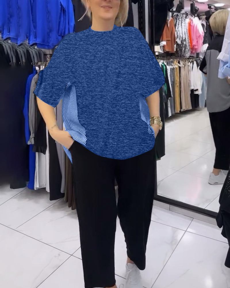 Uformell bluse med lappeteppe av nålestriper